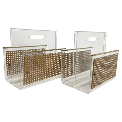 French Acrylic Glass and Cane Magazine Holders from Dior Home, 1970s, Set of 2-UCH-1224241