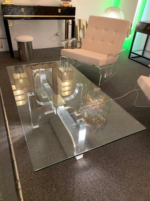 French Acrylic Glass and Metal Coffee Table by Philippe Jean, 1970s-FUE-549324