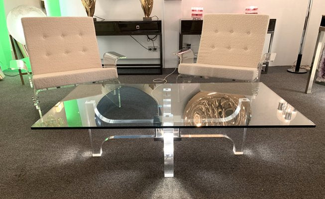 French Acrylic Glass and Metal Coffee Table by Philippe Jean, 1970s-FUE-549324