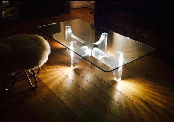 French Acrylic Glass and Metal Coffee Table by Philippe Jean, 1970s-FUE-549324