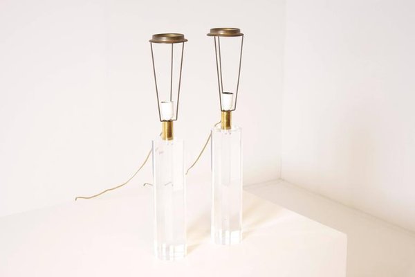 French Acrylic Glass Table Lamps, 1970s, Set of 2-QT-1263440