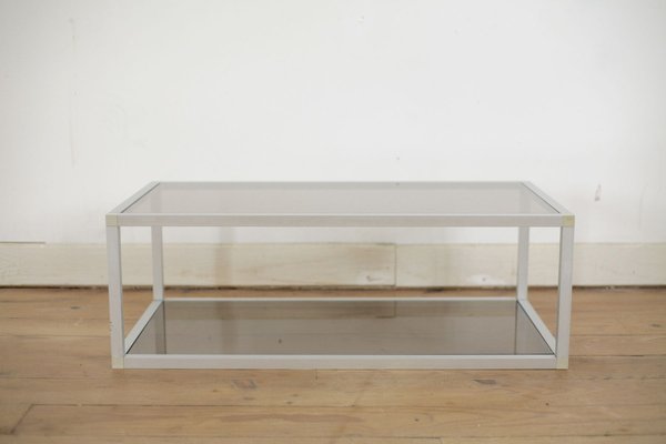 French Aluminum and Smoked Glass Coffee Table, 1980s-MAO-686536