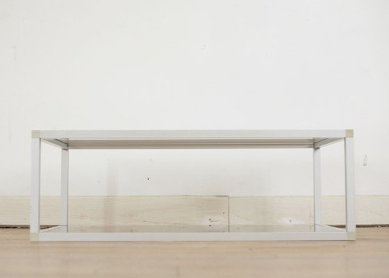 French Aluminum and Smoked Glass Coffee Table, 1980s-MAO-686536