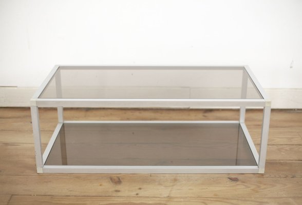 French Aluminum and Smoked Glass Coffee Table, 1980s-MAO-686536