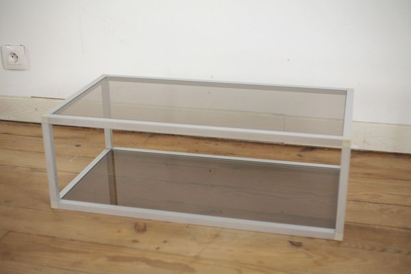 French Aluminum and Smoked Glass Coffee Table, 1980s-MAO-686536