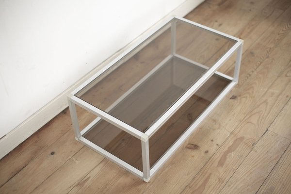 French Aluminum and Smoked Glass Coffee Table, 1980s-MAO-686536