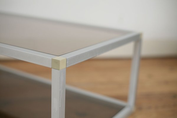 French Aluminum and Smoked Glass Coffee Table, 1980s-MAO-686536