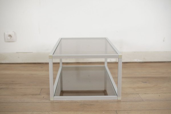 French Aluminum and Smoked Glass Coffee Table, 1980s-MAO-686536