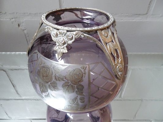 French Amethyst Glass and Silver Vase from D`Argyl, 1930s-POM-729867