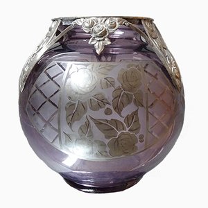 French Amethyst Glass and Silver Vase from D`Argyl, 1930s-POM-729867