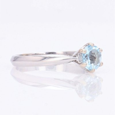 French Aquamarine 18 Karat White Gold Solitaire Ring, 1970s-OLU-1388185