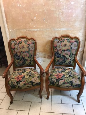 French Armchair in Upholstered Cherrywood, 1850s, Set of 2-ULU-1761181