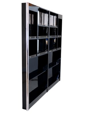 French Art Deco 2-Winged Wall Bar in Black Lacquer with Chrome, 1930s-CXC-1752718