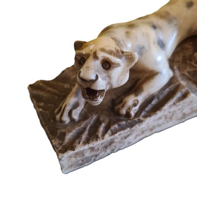 French Art Deco Alabaster Sculpture of Creeping Tiger, 1920s-VHW-2038142