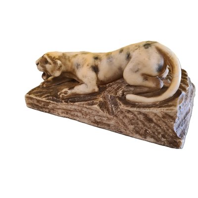 French Art Deco Alabaster Sculpture of Creeping Tiger, 1920s-VHW-2038142