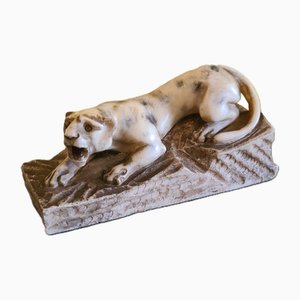 French Art Deco Alabaster Sculpture of Creeping Tiger, 1920s-VHW-2038142