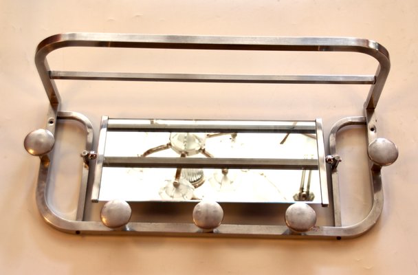 French Art Deco Aluminum Coat Rack with Mirror, 1940s-SY-952252