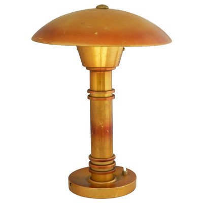 French Art Deco Aluminum UFO Mushroom Distressed Table Lamp, 1930s-ARU-676244