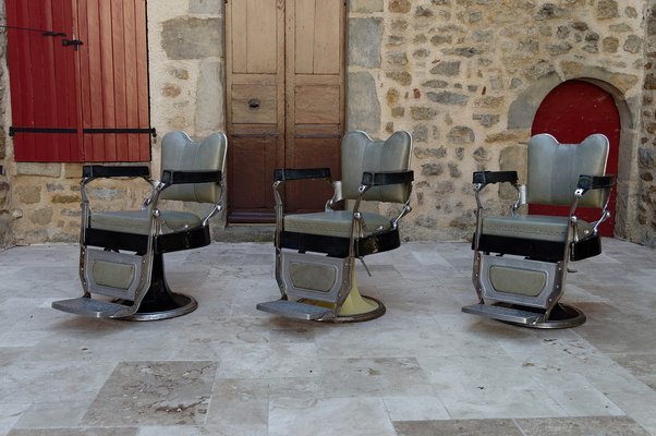 French Art Deco Barber Chairs, 1940, Set of 3-XNH-1804650