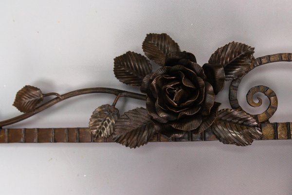 French Art Deco Beveled Wall Mirror with Wrought Iron Frame Roses, 1930s-KEG-1765769