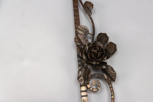 French Art Deco Beveled Wall Mirror with Wrought Iron Frame Roses, 1930s-KEG-1765769