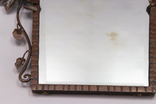 French Art Deco Beveled Wall Mirror with Wrought Iron Frame Roses, 1930s-KEG-1765769