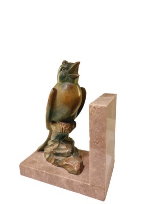 French Art Deco Bookends with Cockatoos on Marble Bases, 1920s, Set of 2-SAK-1811320