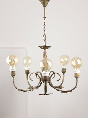 French Art Deco Brass Chandelier, 1930s-HGJ-1440840