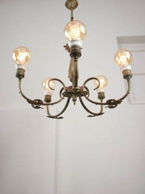 French Art Deco Brass Chandelier, 1930s-HGJ-1440840