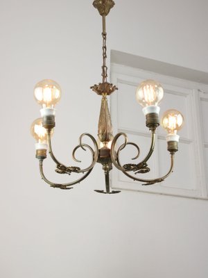 French Art Deco Brass Chandelier, 1930s-HGJ-1440840