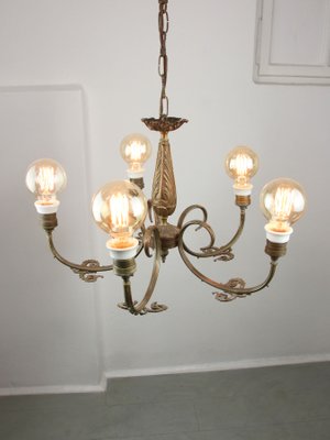 French Art Deco Brass Chandelier, 1930s-HGJ-1440840