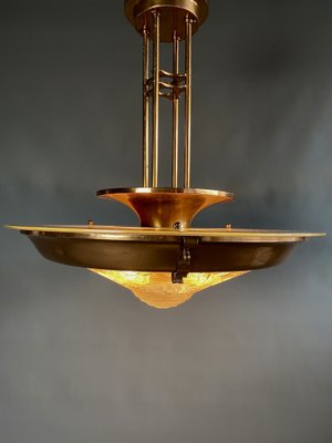 French Art Deco Brass & Glass Lalique Style Pendant Light, 1925-IEI-1396634