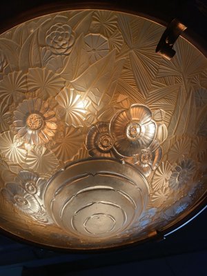 French Art Deco Brass & Glass Lalique Style Pendant Light, 1925-IEI-1396634