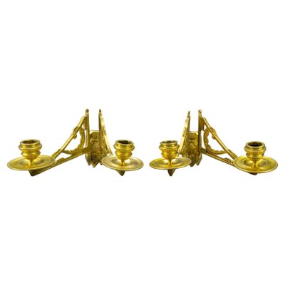 French Art Deco Brass Twin Arm Piano Candlestick Wall Lights by L. Pinet, 1930s, Set of 2-KEG-1717712