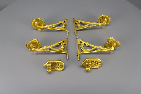 French Art Deco Brass Twin Arm Piano Candlestick Wall Lights by L. Pinet, 1930s, Set of 2-KEG-1717712