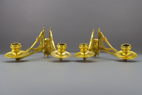 French Art Deco Brass Twin Arm Piano Candlestick Wall Lights by L. Pinet, 1930s, Set of 2-KEG-1717712