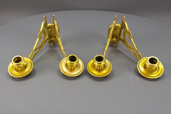 French Art Deco Brass Twin Arm Piano Candlestick Wall Lights by L. Pinet, 1930s, Set of 2-KEG-1717712