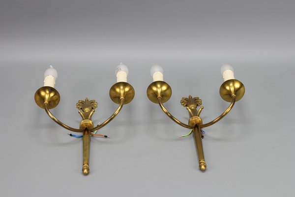 French Art Deco Brass Twin-Arm Sconces, 1930, Set of 2-KEG-1769401