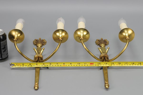 French Art Deco Brass Twin-Arm Sconces, 1930, Set of 2-KEG-1769402