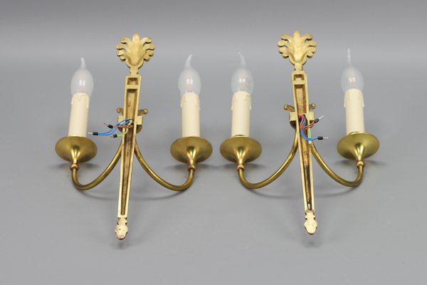 French Art Deco Brass Twin-Arm Sconces, 1930, Set of 2-KEG-1769402