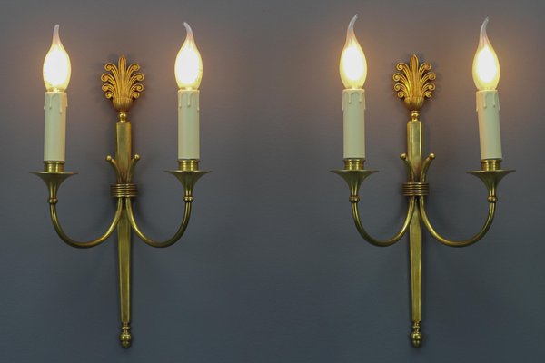 French Art Deco Brass Twin-Arm Sconces, 1930, Set of 2-KEG-1769402