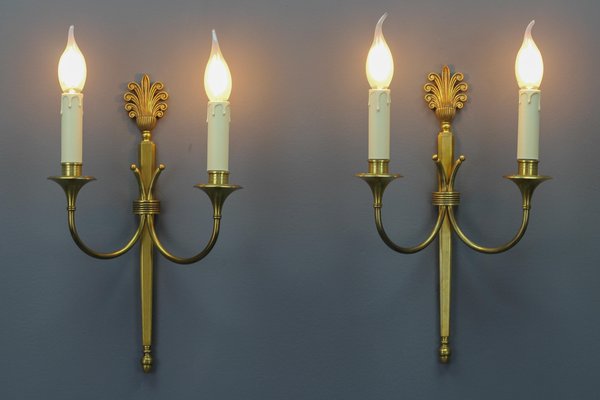 French Art Deco Brass Twin-Arm Sconces, 1930, Set of 2-KEG-1769401