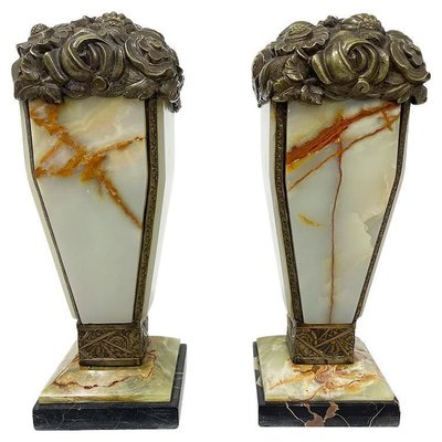 French Art Deco Bronze and Onyx Mantelpieces, 1920s, Set of 2-UCH-1748012