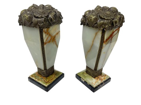 French Art Deco Bronze and Onyx Mantelpieces, 1920s, Set of 2-UCH-1748012