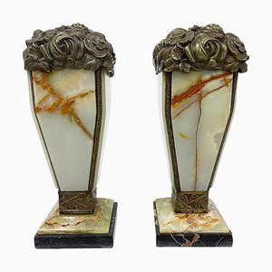 French Art Deco Bronze and Onyx Mantelpieces, 1920s, Set of 2-UCH-1748012