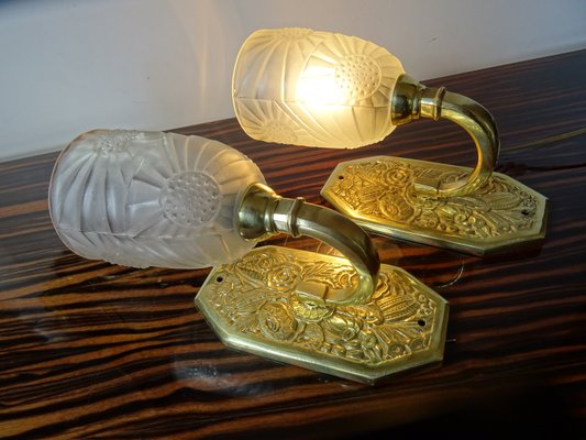 French Art Deco Bronze Wall Lights, 1920s, Set of 2-FPY-2028178