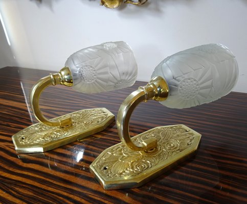 French Art Deco Bronze Wall Lights, 1920s, Set of 2-FPY-2028178