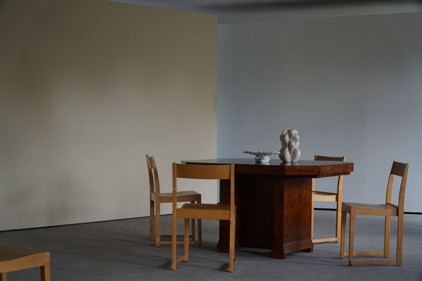 French Art Deco Burl Wood Oval Dining Table, 1930s-MXF-1322953