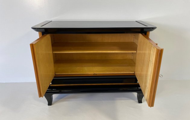 French Art Deco Cabinet in Parchment, Maple and Black Lacquer, 1940s-FF-1194196