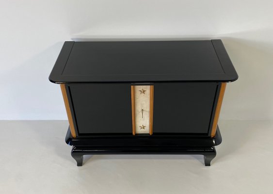 French Art Deco Cabinet in Parchment, Maple and Black Lacquer, 1940s-FF-1194196